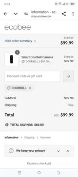 DOORBELL coupon verification screenshot