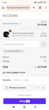 LOYALTY30TSTAT coupon verification screenshot