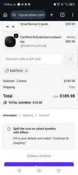 Earth10 coupon verification screenshot