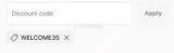 WELCOME35 coupon verification screenshot