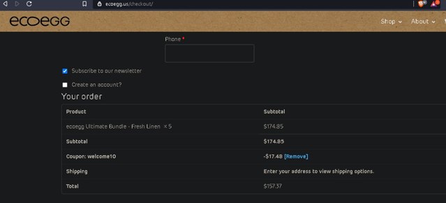 Ecoegg checkout page showing Ecoegg discount code box | Screenshot taken by SimplyCodes community member on May 11, 2021
