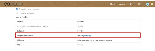 Ecoegg checkout page showing Ecoegg discount code box | Screenshot taken by SimplyCodes community member on Apr 22, 2021