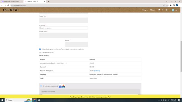 Ecoegg checkout page showing Ecoegg discount code box | Screenshot taken by SimplyCodes community member on Aug 9, 2023