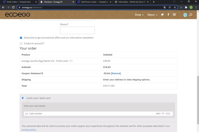 Ecoegg checkout page showing Ecoegg discount code box | Screenshot taken by SimplyCodes community member on Jan 13, 2022