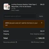 JOE15 coupon verification screenshot