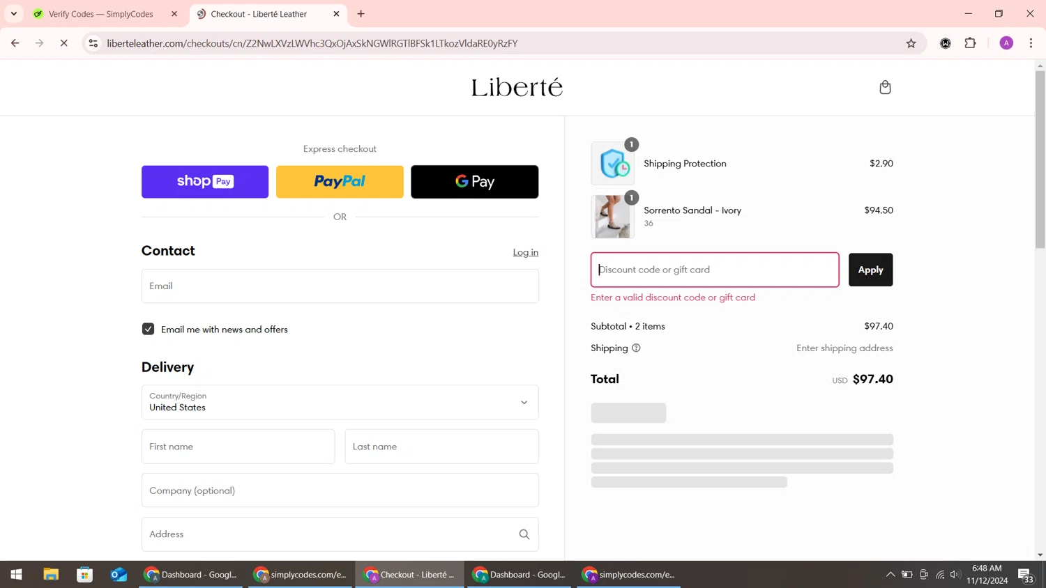 E-Collar Technologies checkout page showing E-Collar Technologies promo code box | Screenshot taken by SimplyCodes community member on Nov 12, 2024