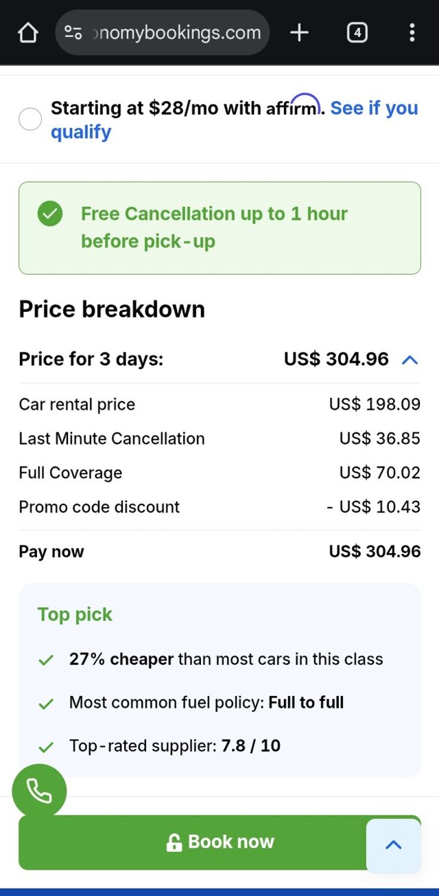 EconomyBookings.com checkout page showing EconomyBookings.com promo code box | Screenshot taken by SimplyCodes community member on Aug 19, 2025