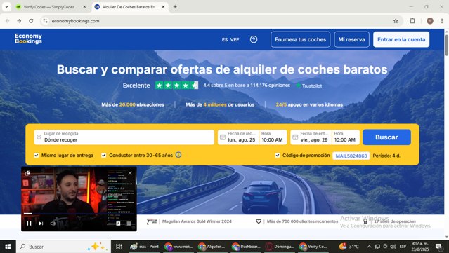 EconomyBookings.com checkout page showing EconomyBookings.com promo code box | Screenshot taken by SimplyCodes community member on Aug 23, 2025