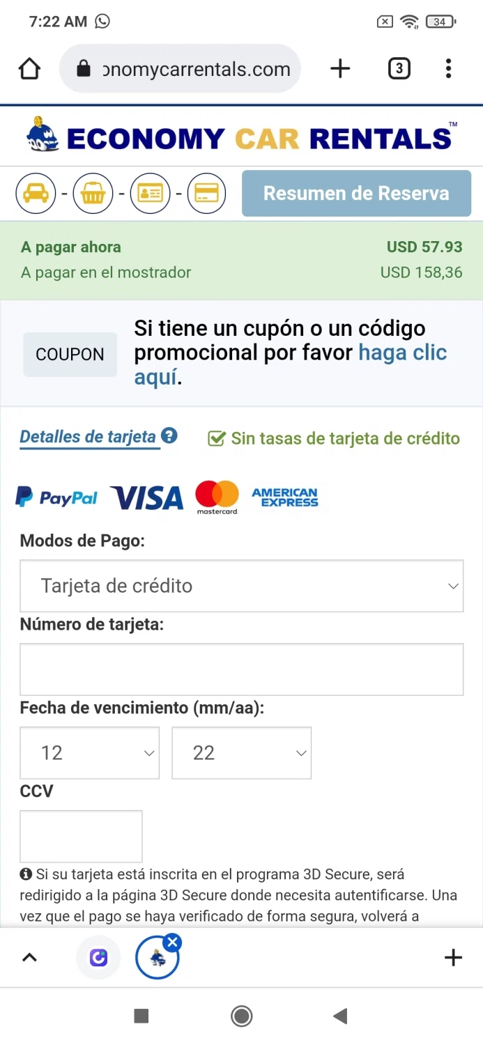 Economy Car Rentals checkout page showing Economy Car Rentals promo code box | Screenshot taken by SimplyCodes community member on Dec 5, 2022