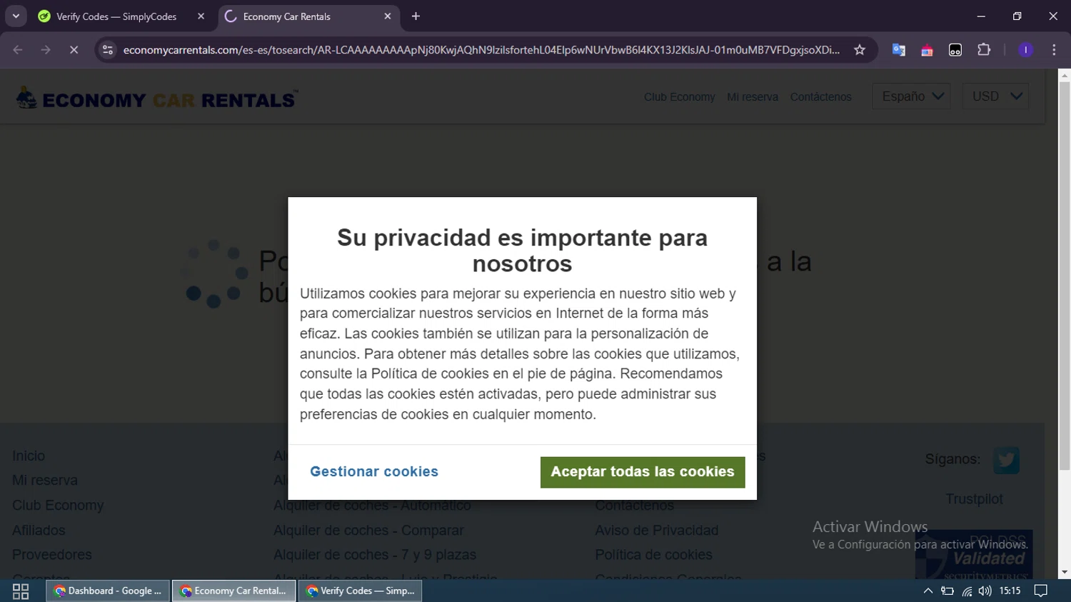 Economy Car Rentals checkout page showing Economy Car Rentals promo code box | Screenshot taken by SimplyCodes community member on Dec 12, 2024