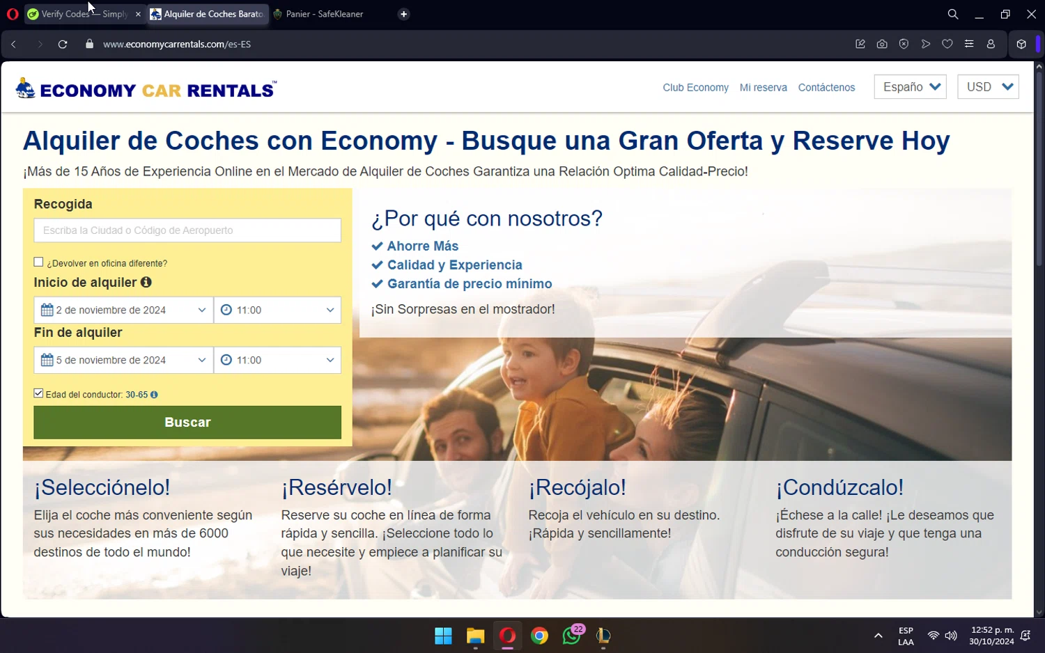 Economy Car Rentals checkout page showing Economy Car Rentals promo code box | Screenshot taken by SimplyCodes community member on Oct 30, 2024