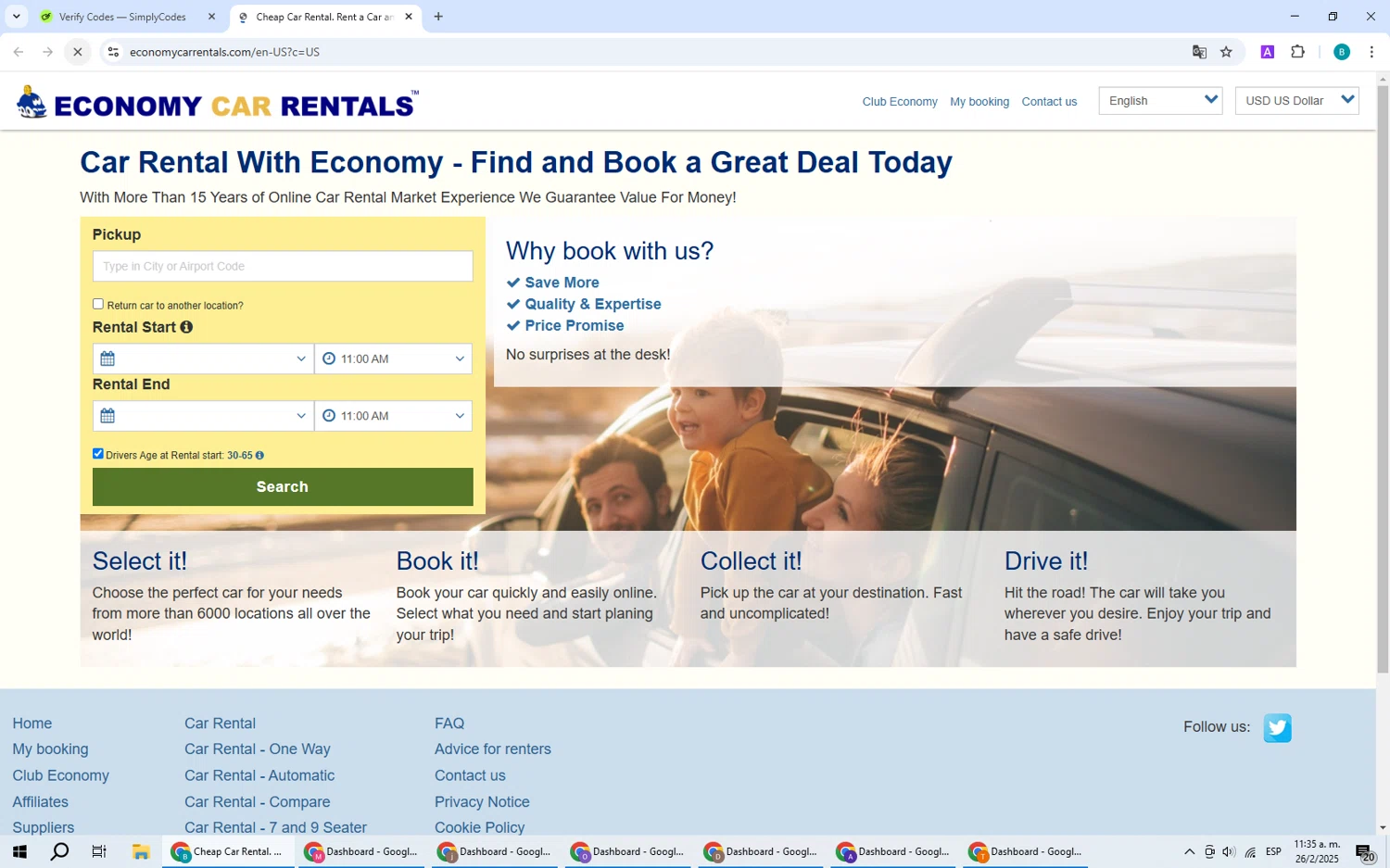 Economy Car Rentals promo code screenshot showing code ECDEC22 applied at Economy Car Rentals checkout page. Uploaded by SimplyCodes community member CleverPilot5845 on Feb 26, 2025