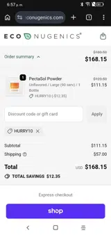 HURRY10 coupon verification screenshot