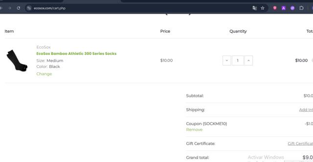 EcoSox checkout page showing EcoSox coupon code box | Screenshot taken by SimplyCodes community member on May 30, 2025