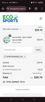 SPINTHEWHEEL15 coupon verification screenshot