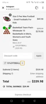10%OFFBBALL coupon verification screenshot