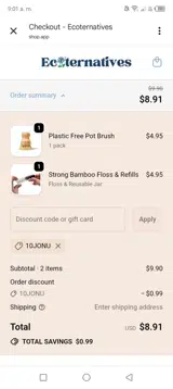 Ecoternatives coupon verification screenshot