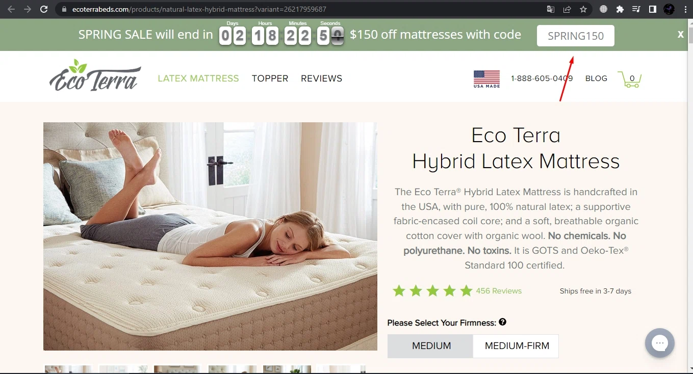 Eco Terra Beds checkout page showing Eco Terra Beds discount code box | Screenshot taken by SimplyCodes community member on Apr 2, 2022