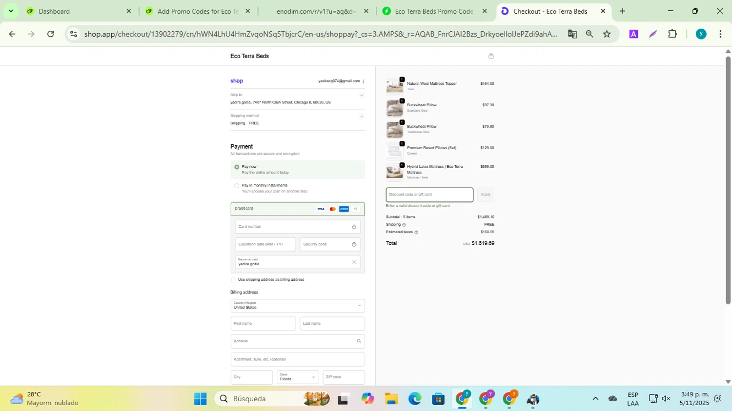 Eco Terra Beds discount code screenshot showing code SALE150 applied at Eco Terra Beds checkout page. Uploaded by SimplyCodes community member yadiracg074 on Nov 5, 2025