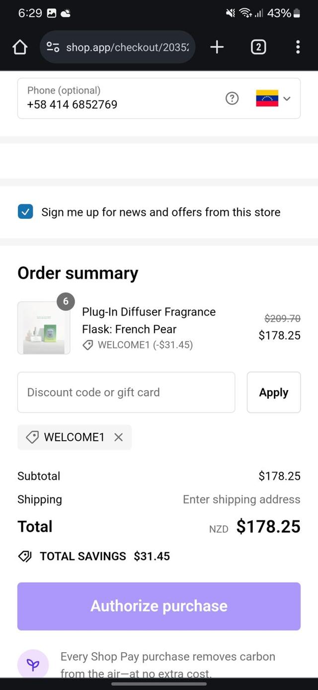 Ecoya checkout page showing Ecoya discount code box | Screenshot taken by SimplyCodes community member on Jun 24, 2024