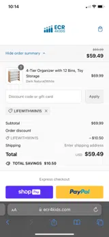 LIFEWITHWIN15 coupon verification screenshot