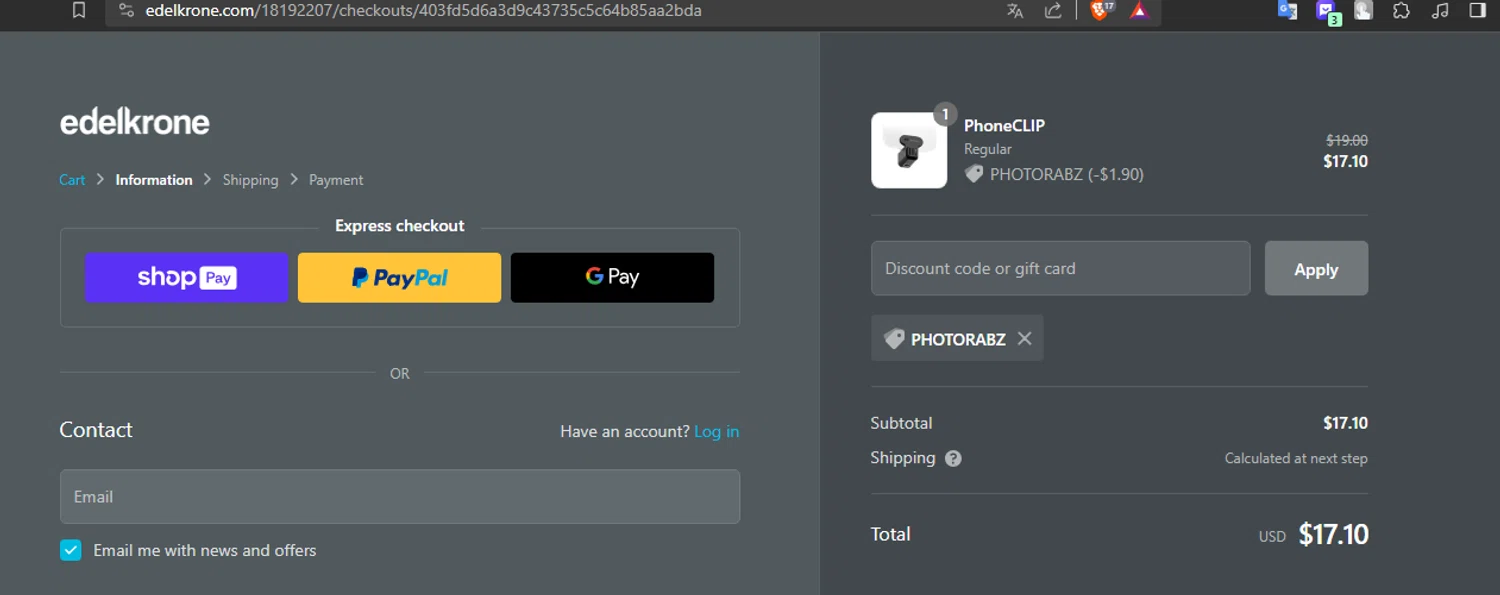where to use Edmund Optics promo code box