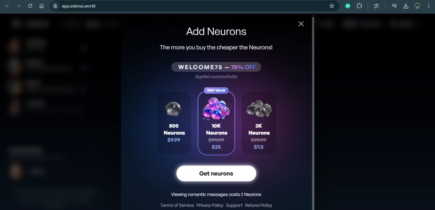EDEN AI by EVA AI checkout page showing EDEN AI by EVA AI promo code box | Screenshot taken by SimplyCodes community member on Dec 17, 2024