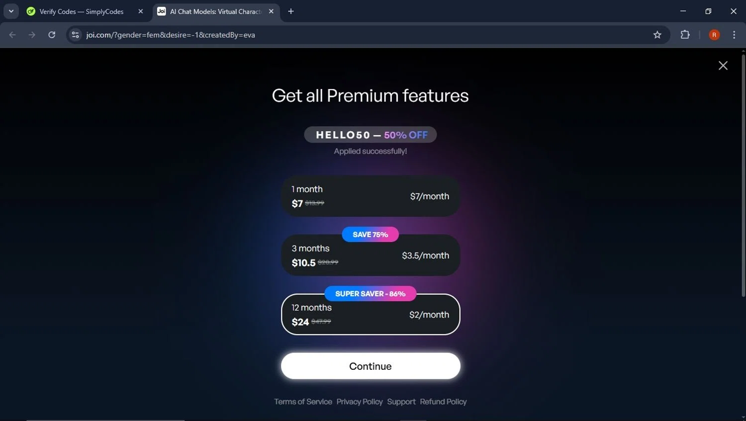EDEN AI by EVA AI checkout page showing EDEN AI by EVA AI promo code box | Screenshot taken by SimplyCodes community member on Apr 27, 2025