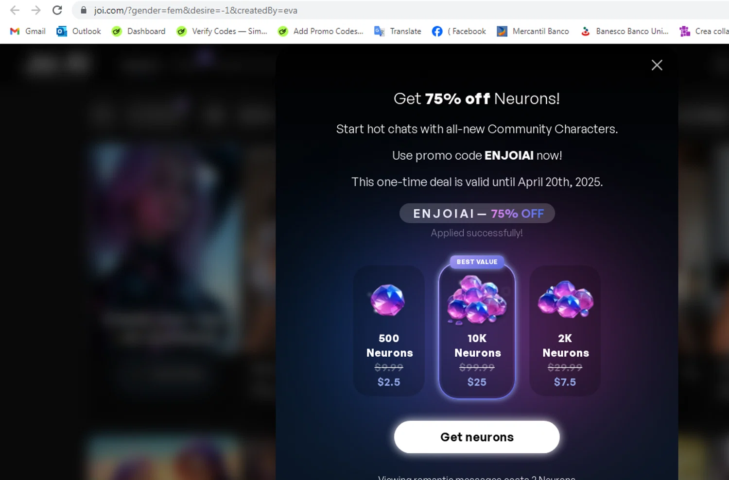 EDEN AI by EVA AI promo code screenshot showing code ENJOIAI applied at EDEN AI by EVA AI checkout page. Uploaded by SimplyCodes community member yeresojperez on Apr 21, 2025