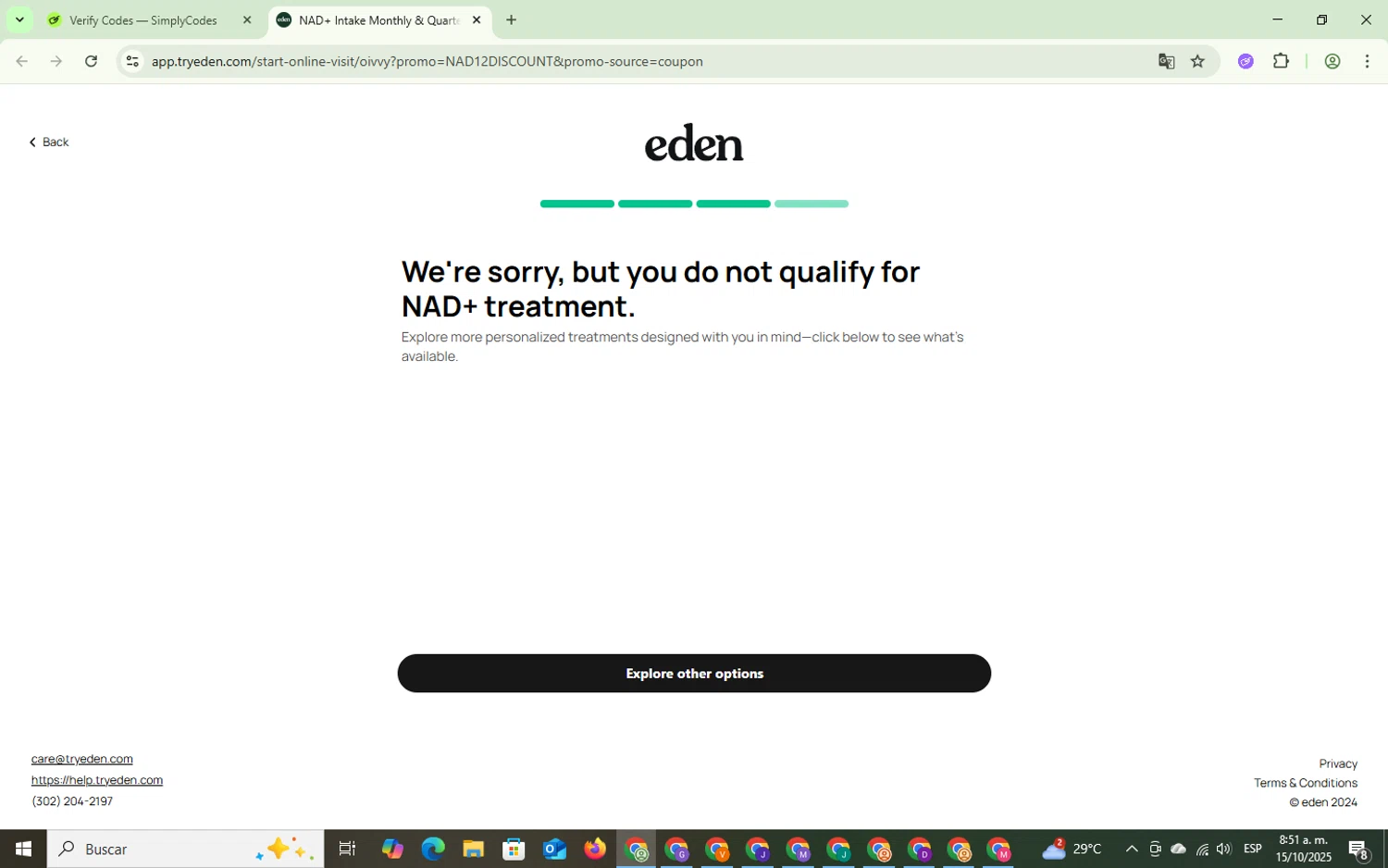 Eden discount code screenshot showing code SAVE20 applied at Eden checkout page. Uploaded by SimplyCodes community member BargainExpert7605 on Oct 15, 2025