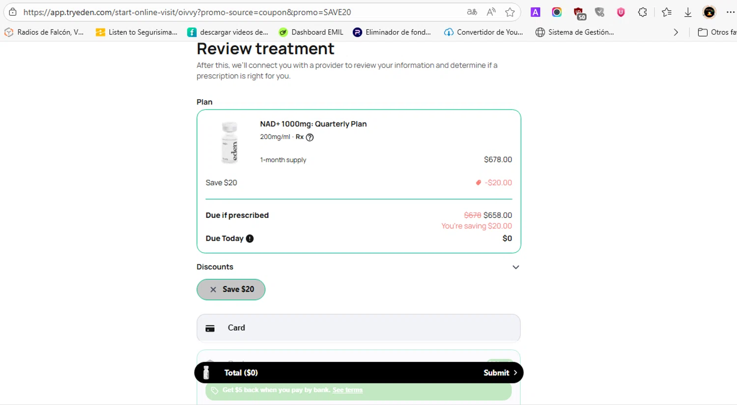 Eden discount code screenshot showing code SAVE20 applied at Eden checkout page. Uploaded by SimplyCodes community member EJL_MIQUILENA on Oct 15, 2025