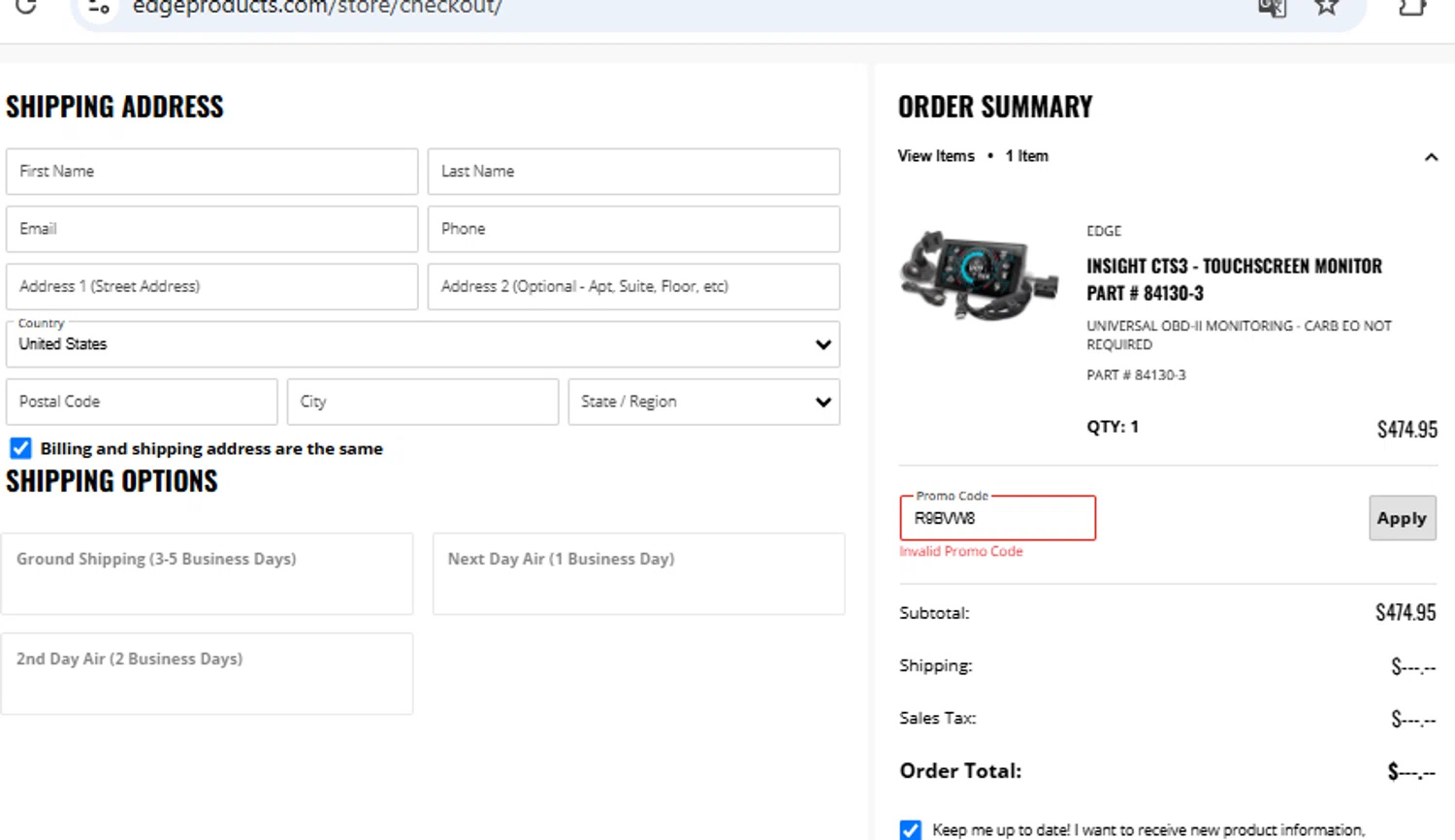 Edge Products coupon code screenshot showing code R9BVW8 applied at Edge Products checkout page. Uploaded by SimplyCodes community member WiseAce8490 on Feb 16, 2025