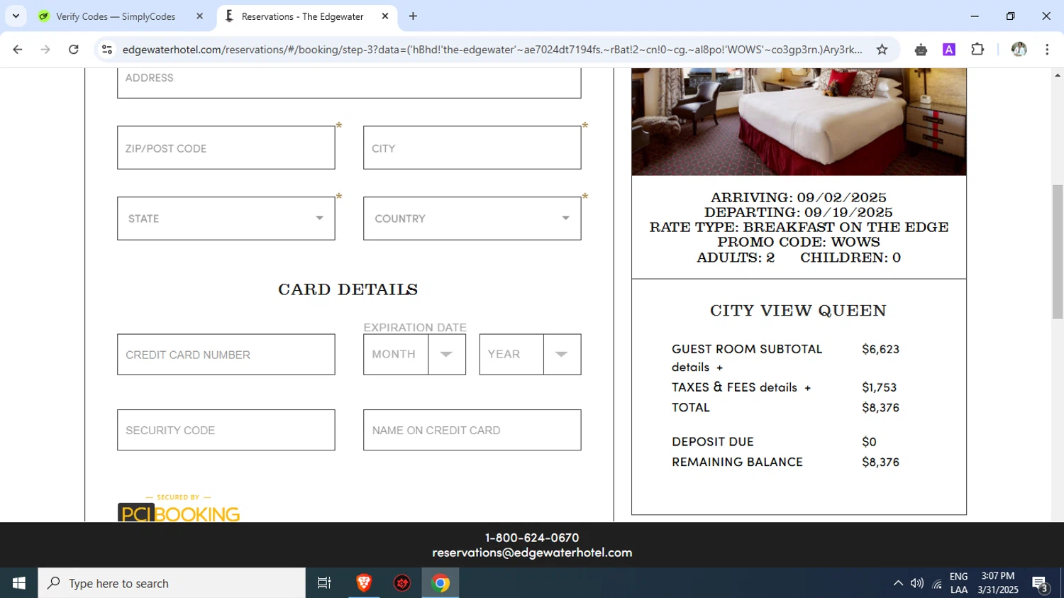 The Edgewater promo code screenshot showing code WOWS applied at The Edgewater checkout page. Uploaded by SimplyCodes community member EstefanyMarrufo on Mar 31, 2025