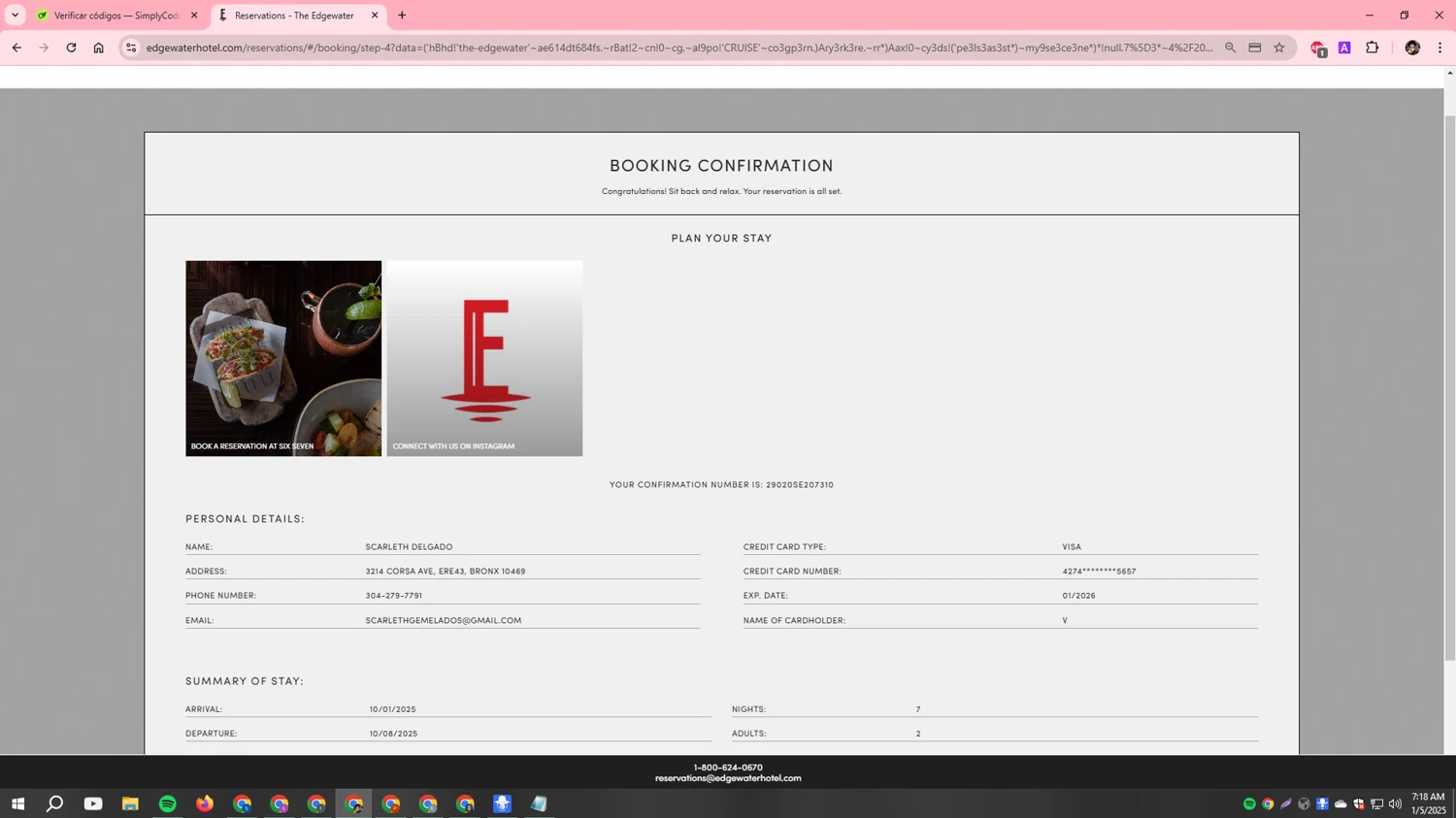 The Edgewater promo code screenshot showing code CRUISE applied at The Edgewater checkout page. Uploaded by SimplyCodes community member Scarleth_2GGD on Jan 5, 2025