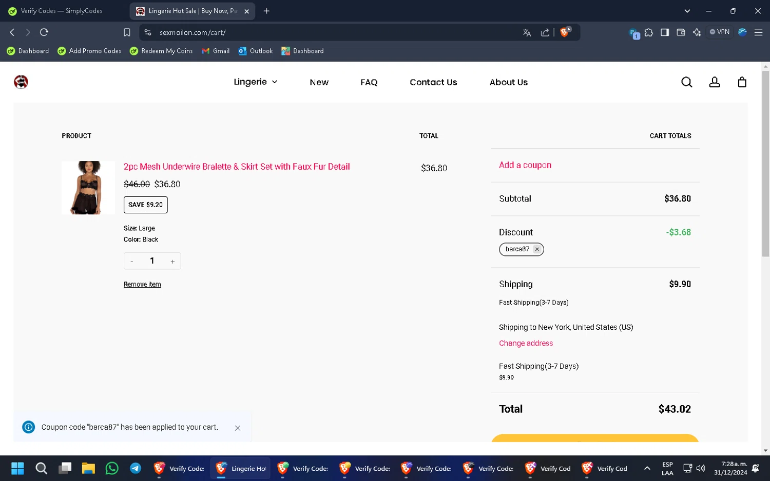 The Edgewater promo code screenshot showing code LOCALLOVE applied at The Edgewater checkout page. Uploaded by SimplyCodes community member PennyMonarch4540 on Jan 11, 2025
