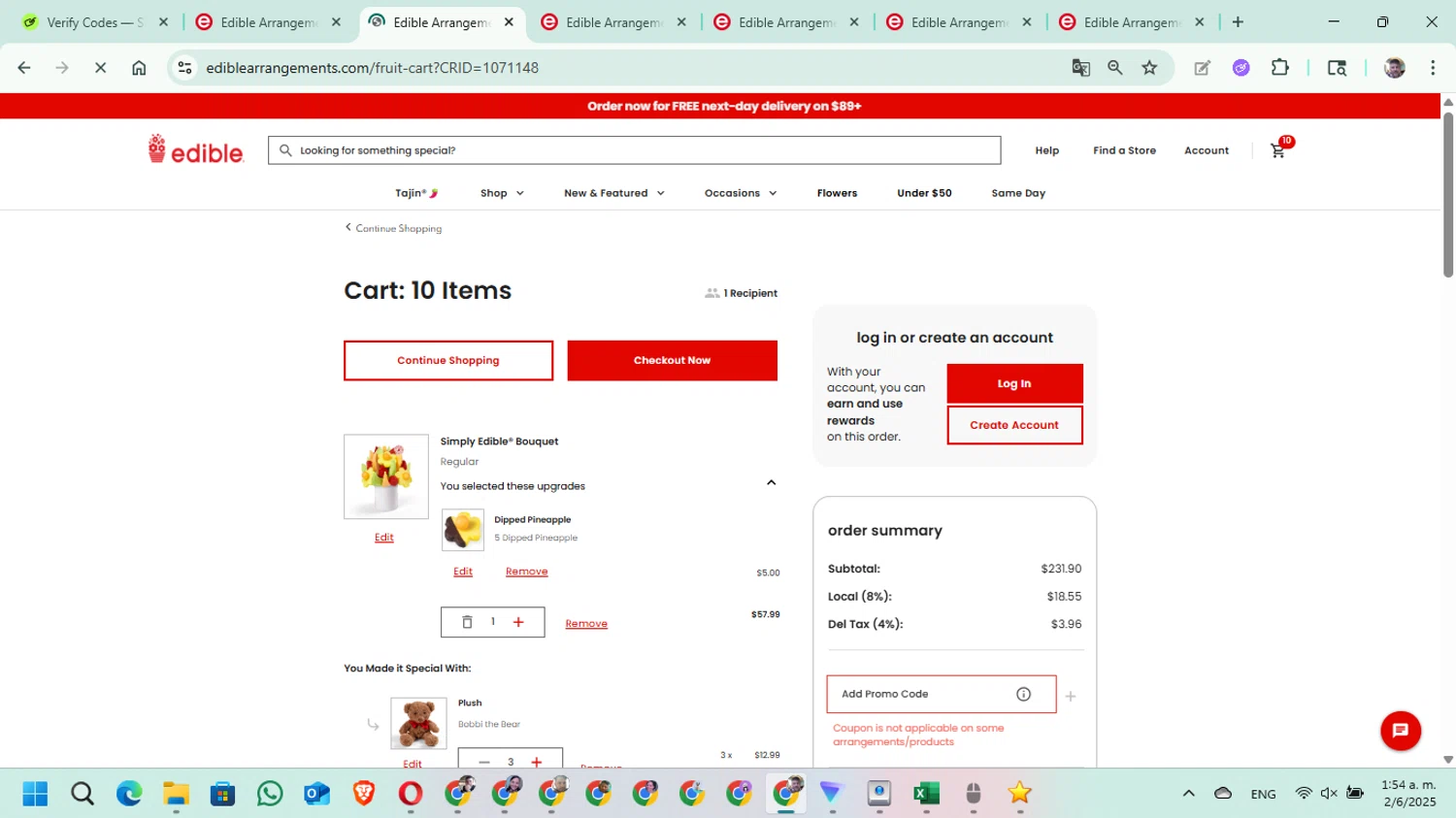 Edible Arrangements coupon code screenshot showing code HTAG0149 applied at Edible Arrangements checkout page. Uploaded by SimplyCodes community member DavGutFig on Jun 2, 2025