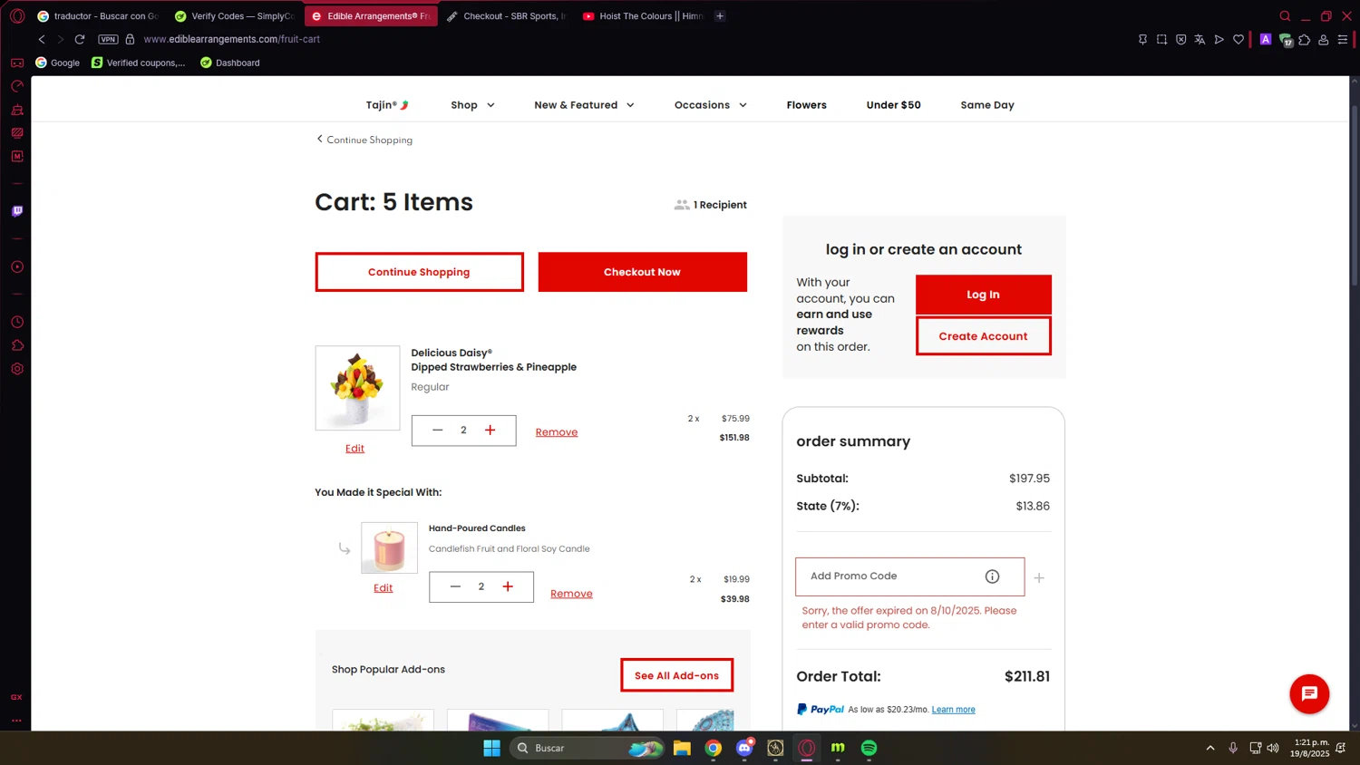 Edible Arrangements coupon code screenshot showing code WEEKEND15 applied at Edible Arrangements checkout page. Uploaded by SimplyCodes community member PrimeVirtuoso9679 on Aug 19, 2025