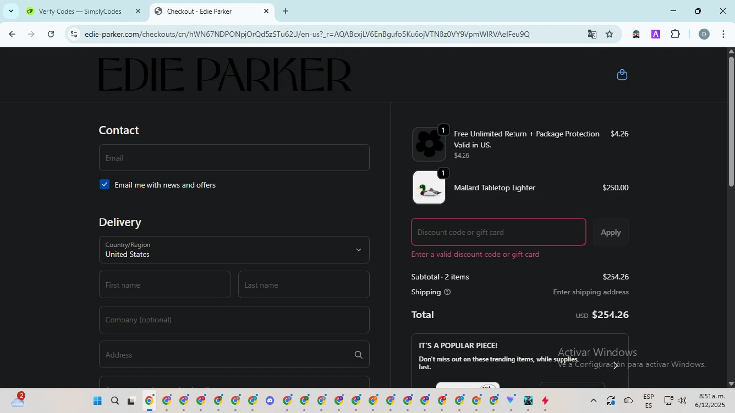 Edie Parker discount code screenshot showing code EXTRAEXTRA applied at Edie Parker checkout page. Uploaded by SimplyCodes community member ScanMaven5756 on Dec 6, 2025