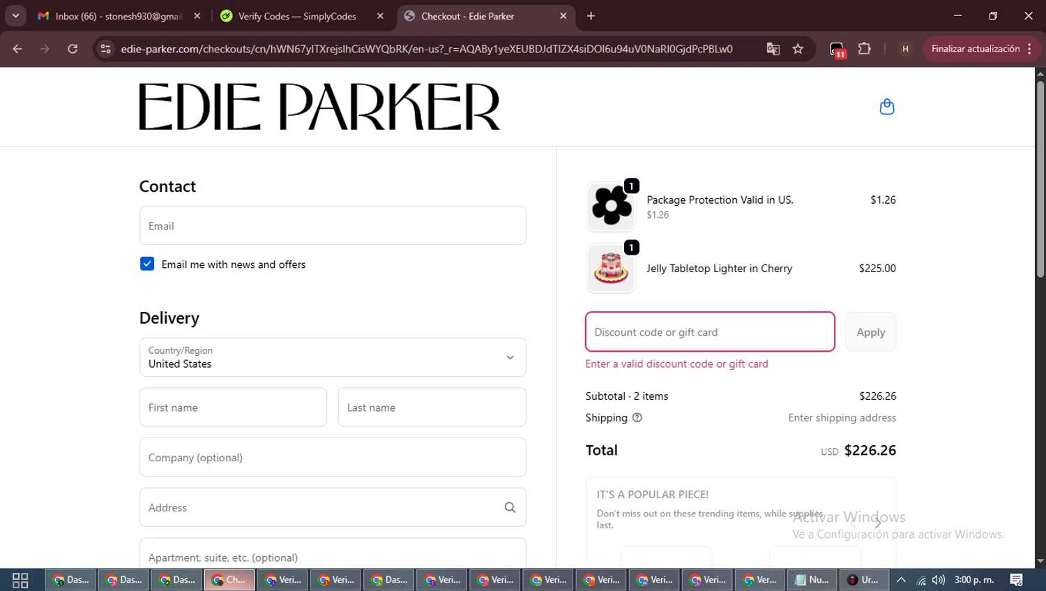Edie Parker discount code screenshot showing code EXTRAEXTRA applied at Edie Parker checkout page. Uploaded by SimplyCodes community member VictoriousPioneer8823 on Dec 6, 2025