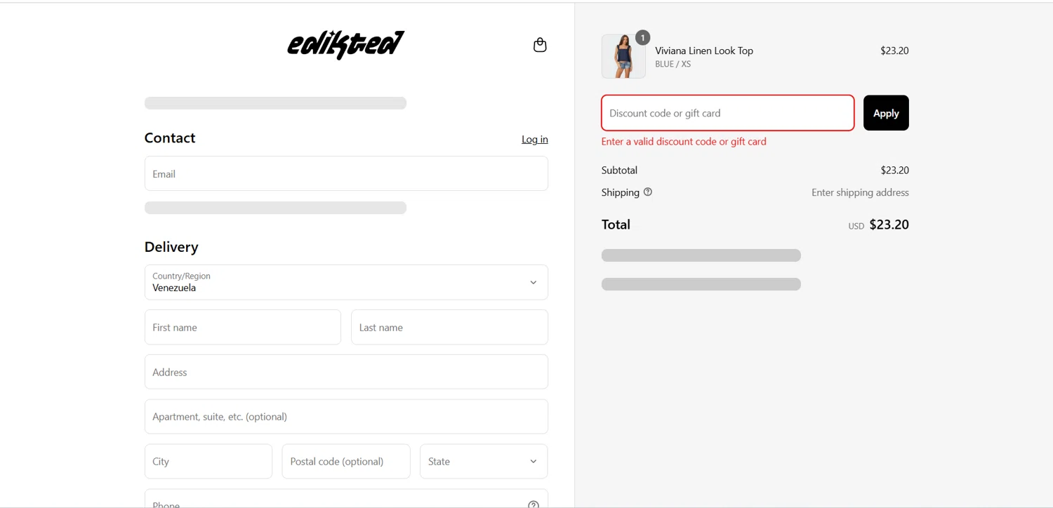 edikted discount code screenshot showing code MILAN10 applied at edikted checkout page. Uploaded by SimplyCodes community member Airtek on Apr 22, 2025