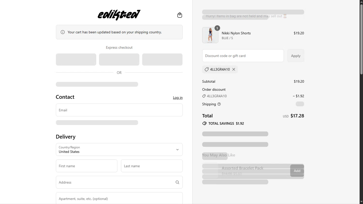 edikted discount code screenshot showing code 4LL3GR4A10 applied at edikted checkout page. Uploaded by SimplyCodes community member TokioMiller on Aug 12, 2025