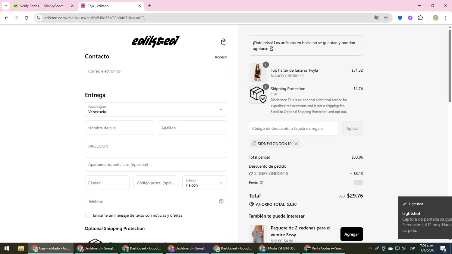 edikted discount code screenshot showing code SIDNEYLONDON10 applied at edikted checkout page. Uploaded by SimplyCodes community member NobleScholar4826 on Aug 8, 2025