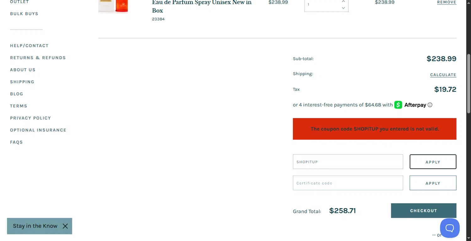eDiscount Perfumes discount code screenshot showing code SHOPITUP applied at eDiscount Perfumes checkout page. Uploaded by SimplyCodes community member DiscountPhoenix427 on Jun 19, 2025