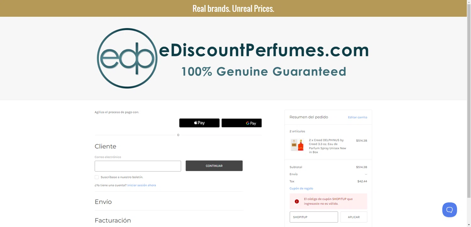 eDiscount Perfumes discount code screenshot showing code SHOPITUP applied at eDiscount Perfumes checkout page. Uploaded by SimplyCodes community member SilverChaser3269 on Aug 9, 2025