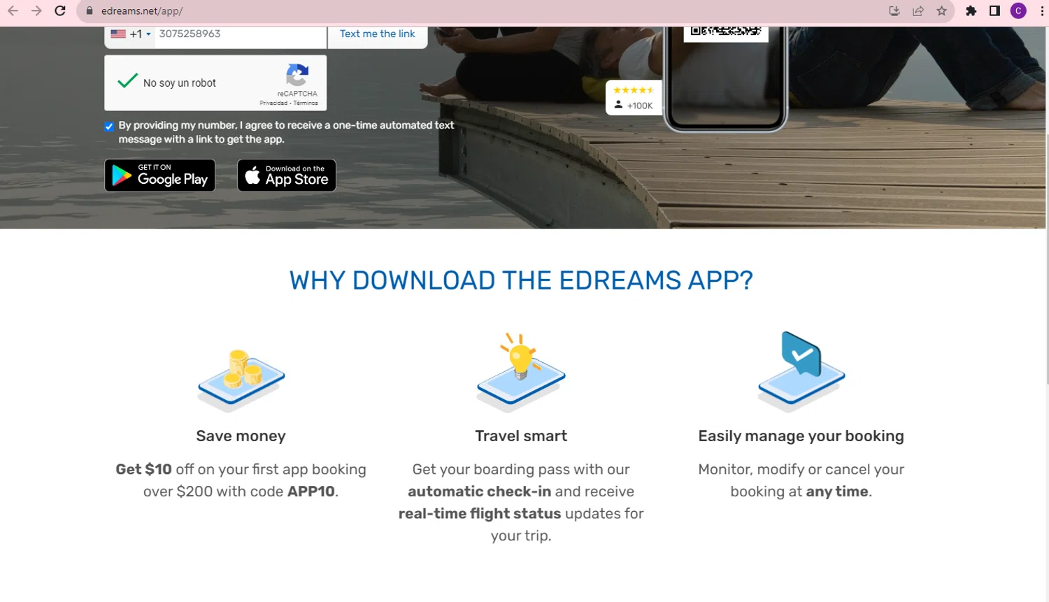 where to use eDreams US promo code box