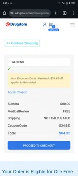 EDrugstore coupon verification screenshot