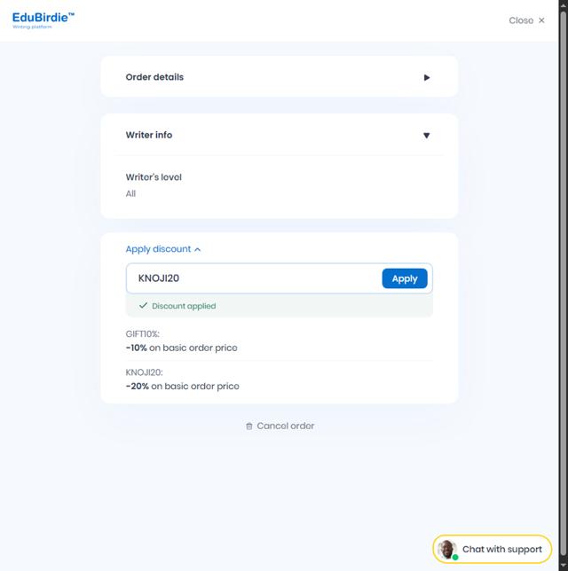 Edubirdie checkout page showing Edubirdie promo code box | Screenshot taken by SimplyCodes community member on Aug 25, 2025