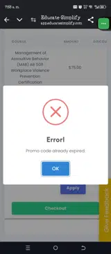 Educate Simplify coupon verification screenshot