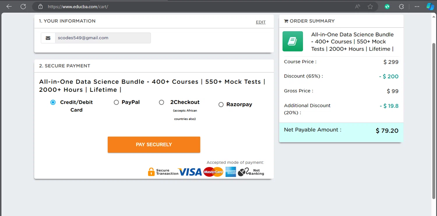 where to use eduCBA promo code box