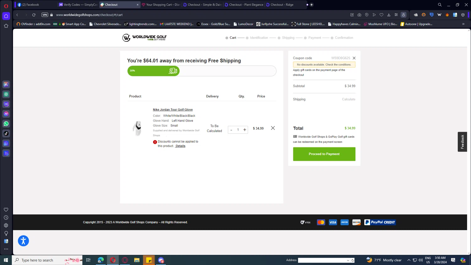 Edwin Watts Golf checkout page showing Edwin Watts Golf promo code box | Screenshot taken by SimplyCodes community member on Mar 28, 2024